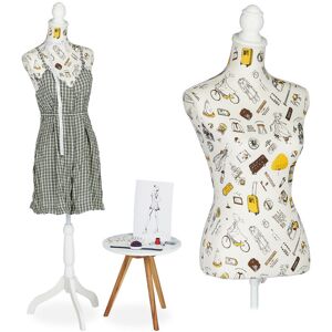 Relaxdays Tailor's Dummy, Female, Height-adjustable up to 167 cm, Sewing Mannequin, Size 34-38, Decorative Bust, Cream