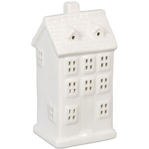 Relaxdays - Tea Light House Ceramic, Light through Windows, for One Candle, hwd: 14.5 x 7 x 6 cm, Cute Table Decor, White