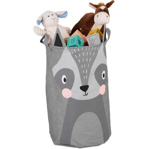 Toy Box, Children, Racoon Design, HxD: 56 x 35cm, Clothes, Basket, Tidy, Round, Storage, Open, Grey - Relaxdays