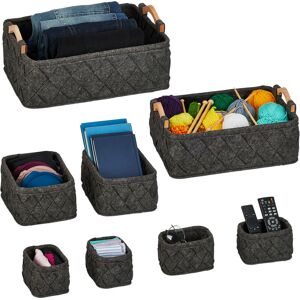 Relaxdays - Wardrobe Organiser Set of 8, 4 Sizes, Felt, Drawer Organiser, Versatile Storage, Organiser Boxes, Dark Grey