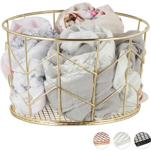 Wire Mesh Basket, Round Vintage Fruit Bowl, Decorative, Kitchen Accessory, Storage, Metal, ∅ 22 cm, Gold - Relaxdays