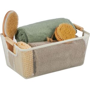 Wire Storage Basket with Handles, Square, Metal & Wood, for Various Utensils, hwd: 17.5 x 43 x 27cm, - Relaxdays