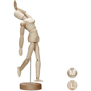 Relaxdays - Wooden Artists' Mannequin for Drawing and Crafting, Articulate with Stand, Model, 15 cm Tall, Natural