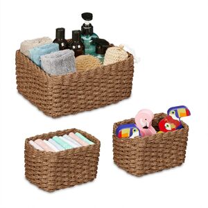 Relaxdays - Woven Storage Basket, Set of 3, 2 Sizes, Storage Box, Cupboard & Shelf, Paper Rope, Decorative Baskets, Brown
