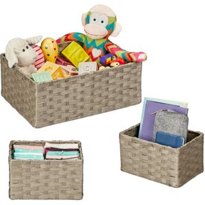 Relaxdays - Woven Storage Basket, Set of 3, 2 Sizes, Storage Box, Cupboard & Shelf, Paper Rope, Decorative Baskets, Grey