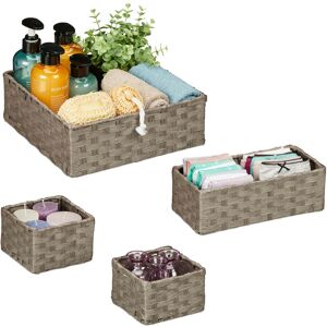 Relaxdays - Woven Storage Basket, Set of 4, 3 Sizes, Storage Box, Cupboard & Shelf, Paper Rope, Decorative Baskets, Grey