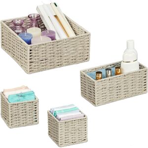 Woven Storage Basket, Set of 4, 3 Sizes, Storage Box, Cupboard & Shelf, Paper Rope, Decorative Baskets, Grey - Relaxdays