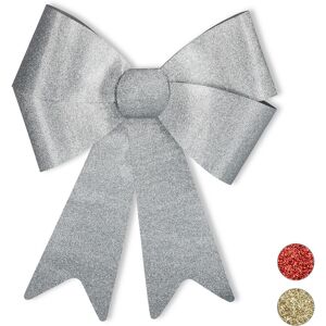 Xl Giant Gift Bow with Ribbons, For Large Gifts, Glitter, Christmas Decoration, Silver - Relaxdays