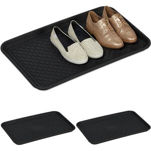 Xl Shoe Tray, Set of 3, Hallway Storage for Muddy or Wet Boots, Wellies & Trainers, 60 x 40 cm, Plastic, Black - Relaxdays
