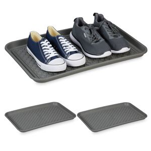 Xl Shoe Tray, Set of 3, Hallway Storage for Muddy or Wet Boots, Wellies & Trainers, 60 x 40 cm, Plastic, Grey - Relaxdays