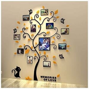 LANGRAY Removable 3D Acrylic Tree Wall Sticker Decals with Curved Branches and Photo Frames (Black Feulles)