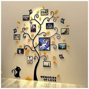 Hoopzi - Removable 3D Acrylic Tree Wall Sticker Decals with Curved Branches and Photo Frames (Black Feulles)