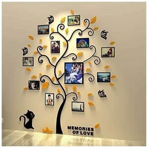 Hoopzi - Removable 3D Acrylic Tree Wall Stickers with Curved Branches and Photo Frames(Black Leaves)