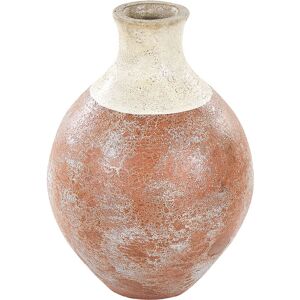 Beliani - Retro Decorative Vase Terracotta Handmade White and Brown Velia - Brown