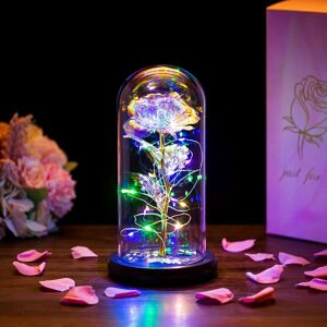 Rhafayre - Galaxy Rose, Gifts for Mom led Lights Everlasting Crystal, Beauty and Beast Rose, Rose in Glass Dome Galaxy Rose Flower Gift for