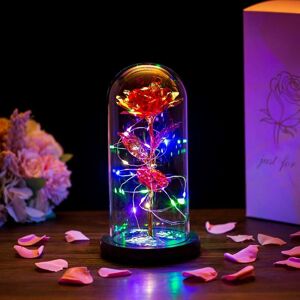 Rhafayre - Galaxy Rose, Gifts for Mom led Lights Everlasting Crystal, Beauty and Beast Rose, Rose in Glass Dome Galaxy Rose Flower Gift for