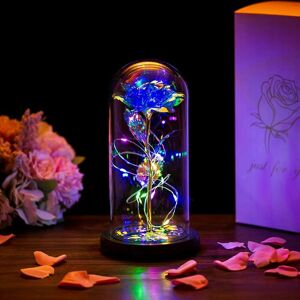 Rhafayre - Galaxy Rose, Gifts for Mom led Lights Everlasting Crystal, Beauty and Beast Rose, Rose in Glass Dome Galaxy Rose Flower Gift for