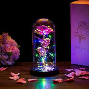 Rhafayre - Galaxy Rose, Gifts for Mom led Lights Everlasting Crystal, Beauty and Beast Rose, Rose in Glass Dome Galaxy Rose Flower Gift for