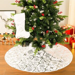 LIVINGANDHOME Round Christmas Tree Base Skirt Xmas Ornament with Stocking, White