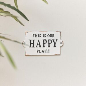 Melody Maison - Rustic White Metal 'Happy Place' Wall Sign - White