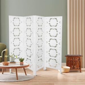 Topfurnishing - 4 Panel Heavy Duty Carved Indian Screen Wooden Swirl Design Screen Room Divider 183x50cm per panel, wide open 202cm [White]