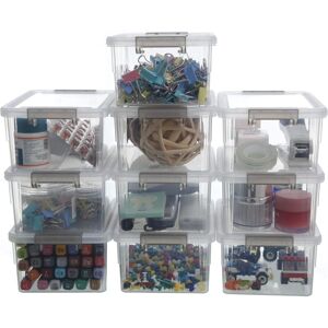 Héloise - Set of 10 Small Storage Boxes with Lid Crate Storage Box Transparent Stackable Plastic Mini Storage Box