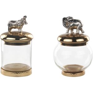 BELIANI Set of 2 Decorative Containers Aluminium Jars Animal Decor Gold and Silver Laki - Gold