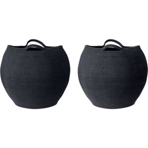 Beliani - Set of 2 Handwoven Cotton Storage Laundry Containers Basket Boxes Black Panjgur - Black