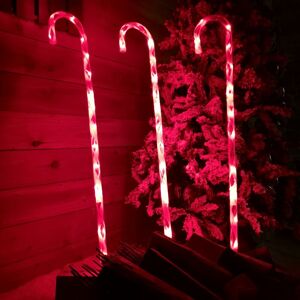 FESTIVE Set of 3 1m Lit Outdoor Red & White Multi Function Christmas Candy Cane Stake Lights in Red