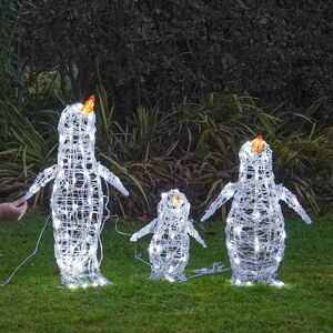 Noma - 3 Pack Outdoor led Light Up Acrylic Penguin Family Christmas Figure Decorations - White