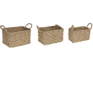BELIANI Set of 3 Handmade Storage Baskets with Handles Woven Seagrass Light Hoian - Natural