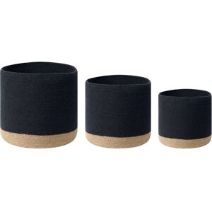 Beliani - Set of 3 Woven Cotton Jute Storage Laundry Basket Bin Set Black and Beige Basima - Beige