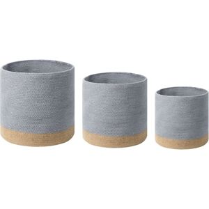 Beliani - Set of 3 Woven Cotton Jute Storage Laundry Basket Bin Set Grey and Beige Basima - Beige