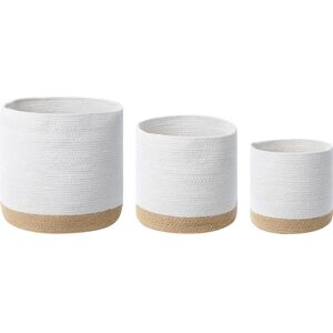 Beliani - Set of 3 Woven Cotton Jute Storage Laundry Basket Bin Set White and Beige Basima - Beige