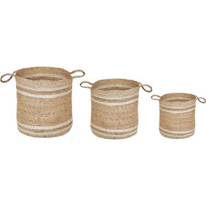 BELIANI Set of 3 Woven Jute Storage Boxes Laundry Basket Bin Accessory Natural Beige Zhob - Natural