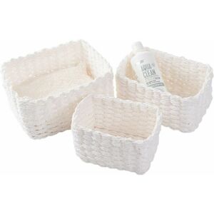 MUMU Set of 3 Woven Storage Baskets Makeup Accessories Bathroom Changing Table Small Storage Basket (White)