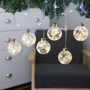 LIVINGANDHOME Set of 6 8CM Clear Snowflakes Glass Ball with LED Light for Christmas Tree