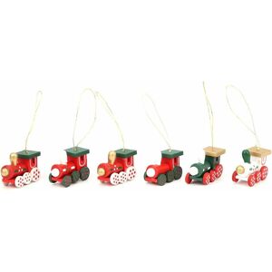 MUMU Set of 6 Cute Mini Wooden Trains, Children's Gift Toy, Steam Train, Red Ornament for Christmas and Kindergarten Party Decorations (Red)