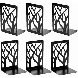 Tinor - Set of 6 Metal Bookends, Heavy Duty Bookends, Anti-Scratch and Non-Slip Black Bookends for Children, Office, Living Room and Study Room,