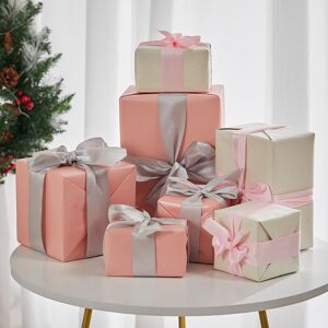 LIVINGANDHOME Set of 7 Xmas Christmas Gift Parcel Box Indoor Decoration Presents Ornaments, Pink