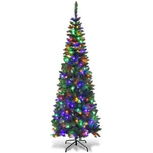 SHATCHI 4Ft-8Ft Pre-Lit Artificial Slim Christmas Pencil Tree Holiday Home Decorations, Pointed Tips, Warm White/Multicolour LEDs