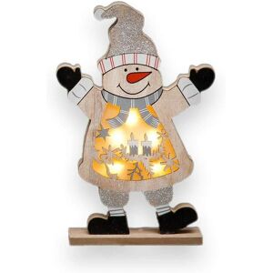 SHATCHI LED Wooden Christmas Snowman Xmas Home Indoor Table Decorations Ornaments Centrepiece, 27cm, Wood - Brown