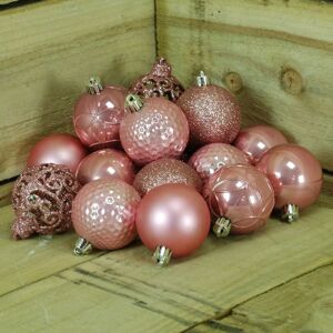 Kaemingk - Shatter Proof Christmas Baubles in Wild Rose - Box of 37 in 6 Different Designs