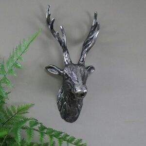 Melody Maison - Silver Metal Wall Mounted Stag Head - Silver