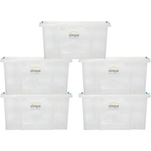 Simpa - 5PC Clear Clik 'n' Store Plastic Storage Boxes - Size 50L