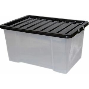Simpa - Clear Plastic Storage Boxes with Black Lids - Size 50L