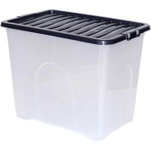 Simpa - Clear Plastic Storage Boxes with Black Lids - Size 80L