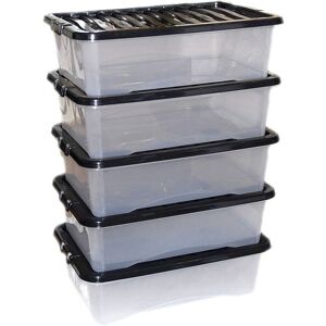 Simpa - Clear Plastic Storage Boxes with Black Lids - Size 32L