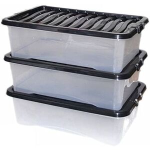 simpa Clear Plastic Storage Boxes with Black Lids - Size 32L