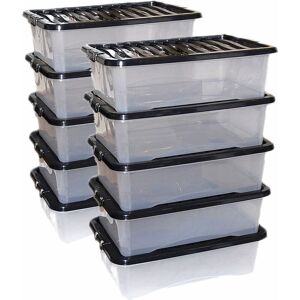 Simpa - Clear Plastic Storage Boxes with Black Lids - Size 32L